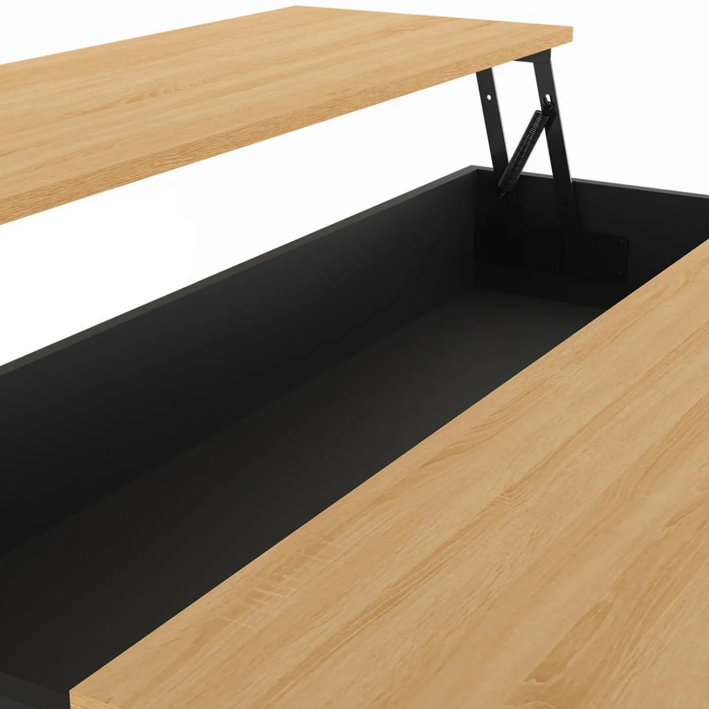 Ilot central 110 cm avec tablette relevable rectangulaire bois noir et façon hêtre