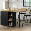 Ilot central 140 cm bois noir avec plan de travail façon hêtre