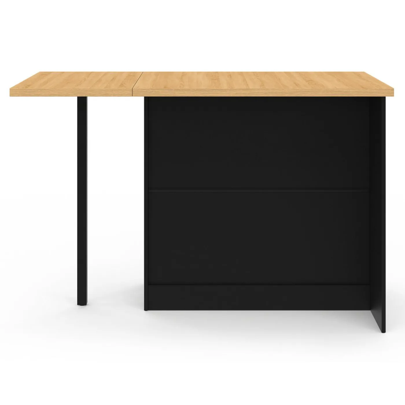 Ilot central 140 cm bois noir avec plan de travail façon hêtre