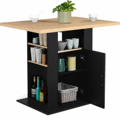 Ilot central avec rangements bois noir et imitation hêtre 110 cm