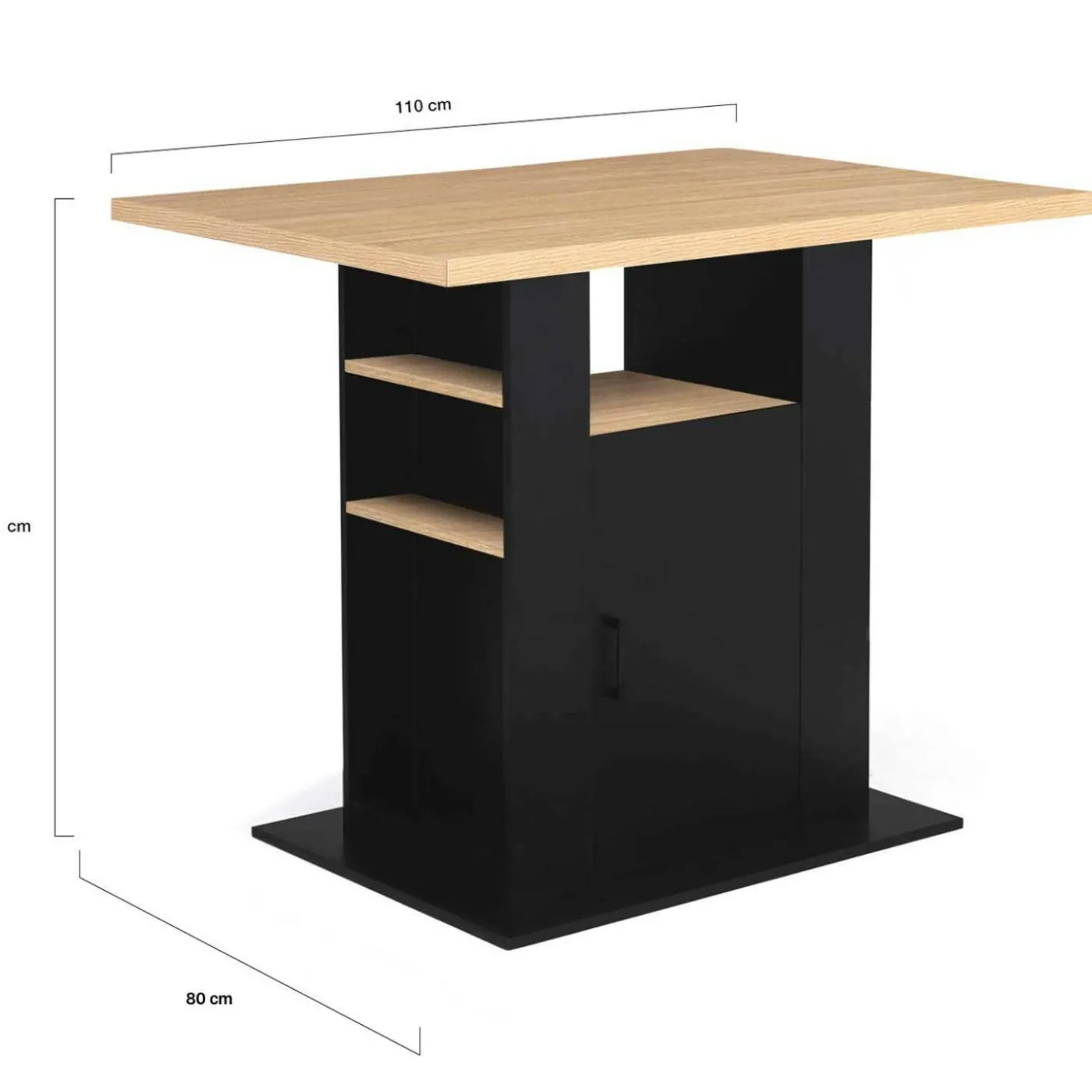 Ilot central avec rangements bois noir et imitation hêtre 110 cm