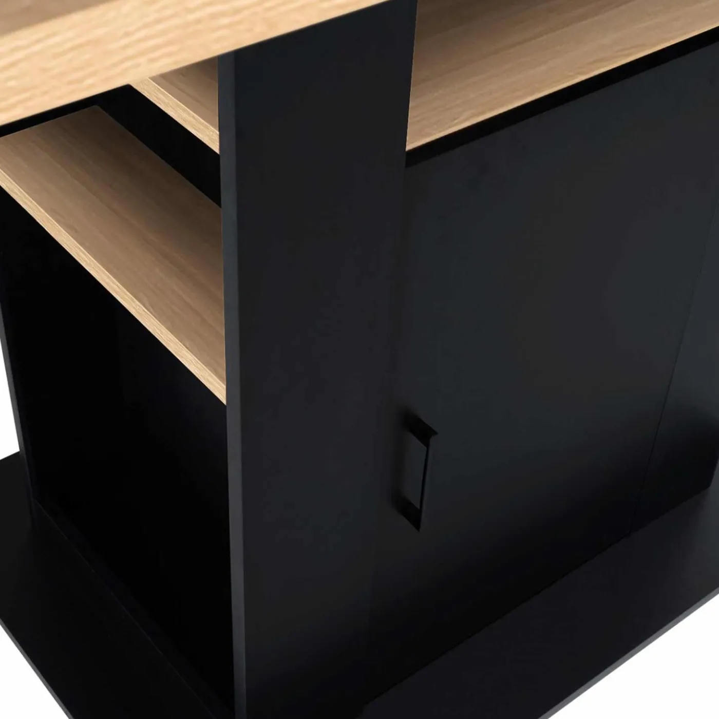 Ilot central avec rangements bois noir et imitation hêtre 110 cm