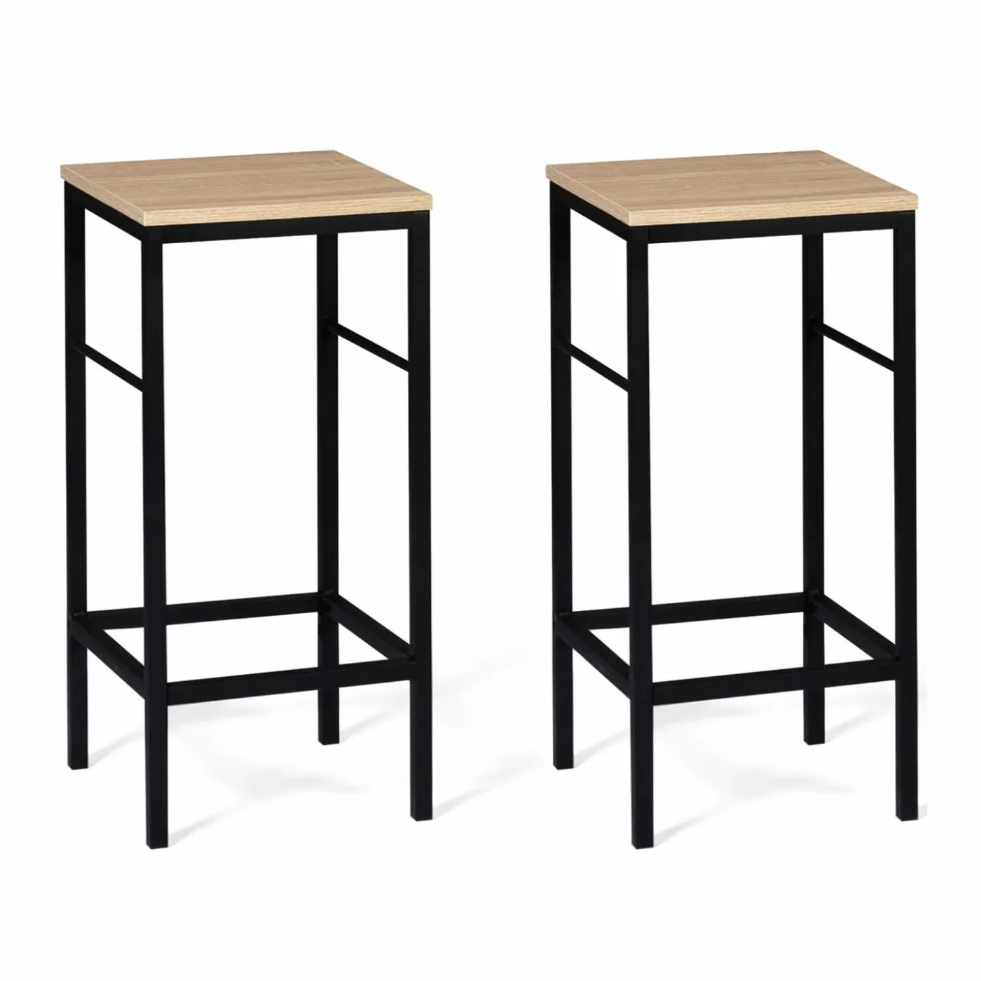 Ilot central avec tabourets bois noir et imitation hêtre 110 cm design industriel