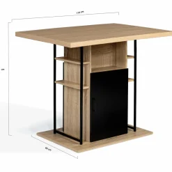 Ilot central avec tabourets bois noir et imitation hêtre 110 cm design industriel