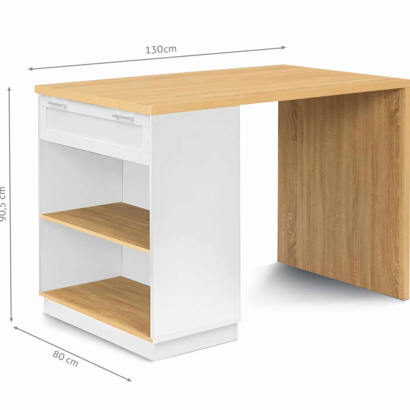 Ilot central blanc et bois 130 cm pour 4 personnes