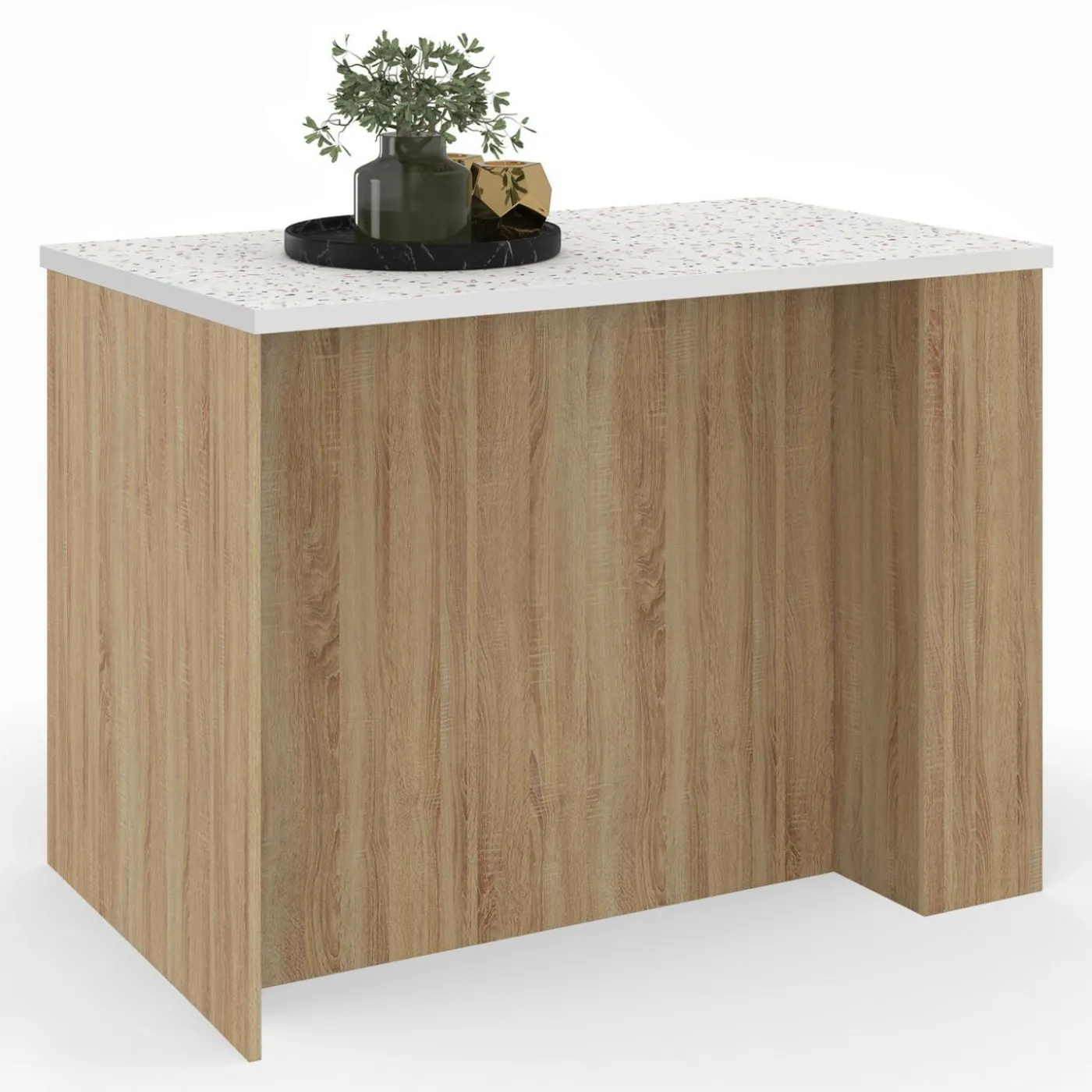 Ilot central bois avec plan de travail terrazzo