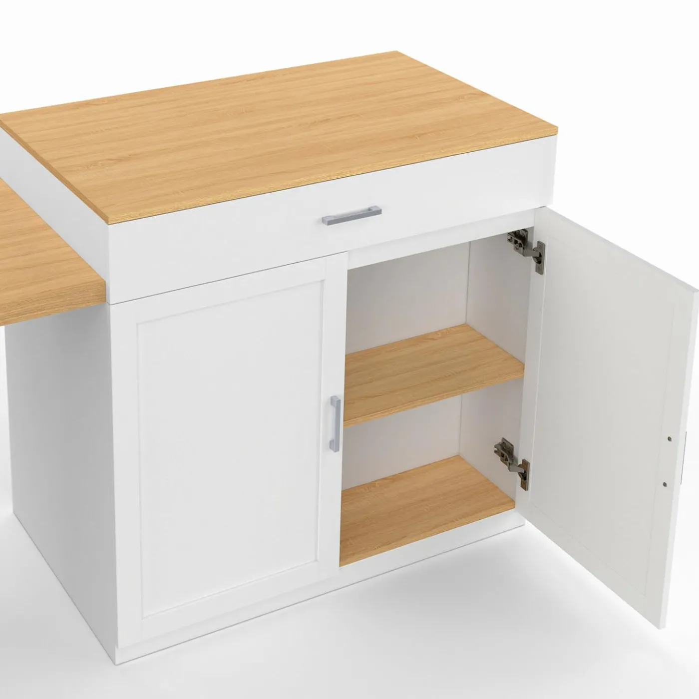 Ilot central bois blanc avec table à manger extensible