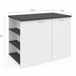 Ilot central bois blanc plan de travail gris anthracite