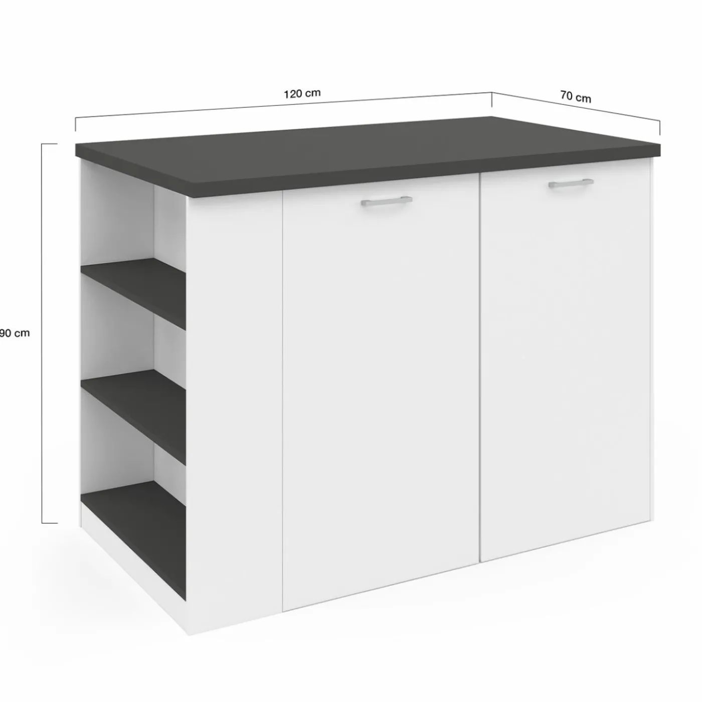 Ilot central bois blanc plan de travail gris anthracite