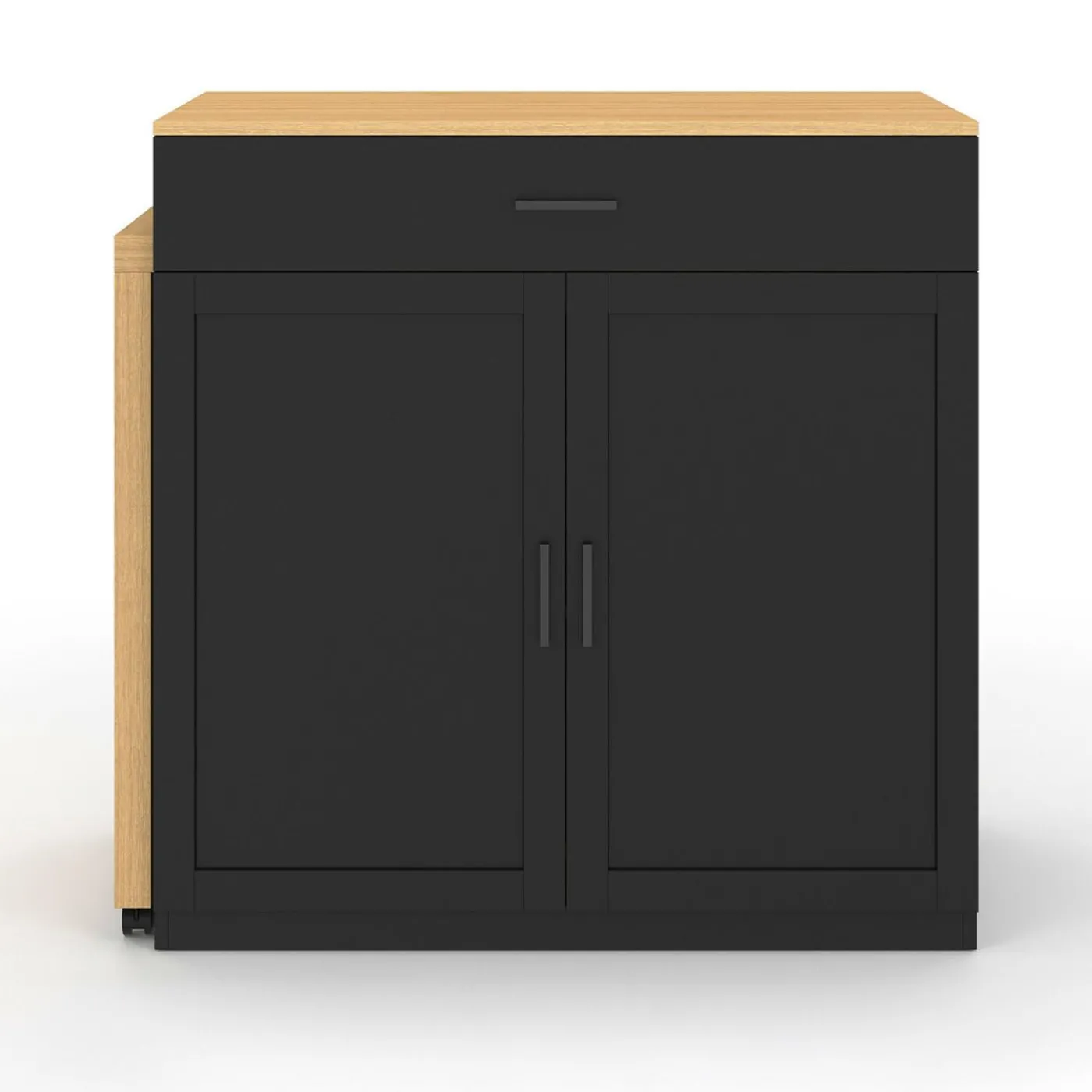 Ilot central bois et noir avec table à manger extensible