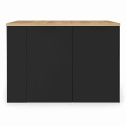 Ilot central bois noir avec plan de travail façon hêtre 120 cm