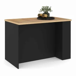 Ilot central bois noir avec plan de travail façon hêtre 120 cm
