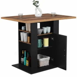 Ilot central bois noir et effet bois foncé 110 cm avec rangements