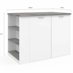 Ilot central de cuisine bois blanc et effet béton