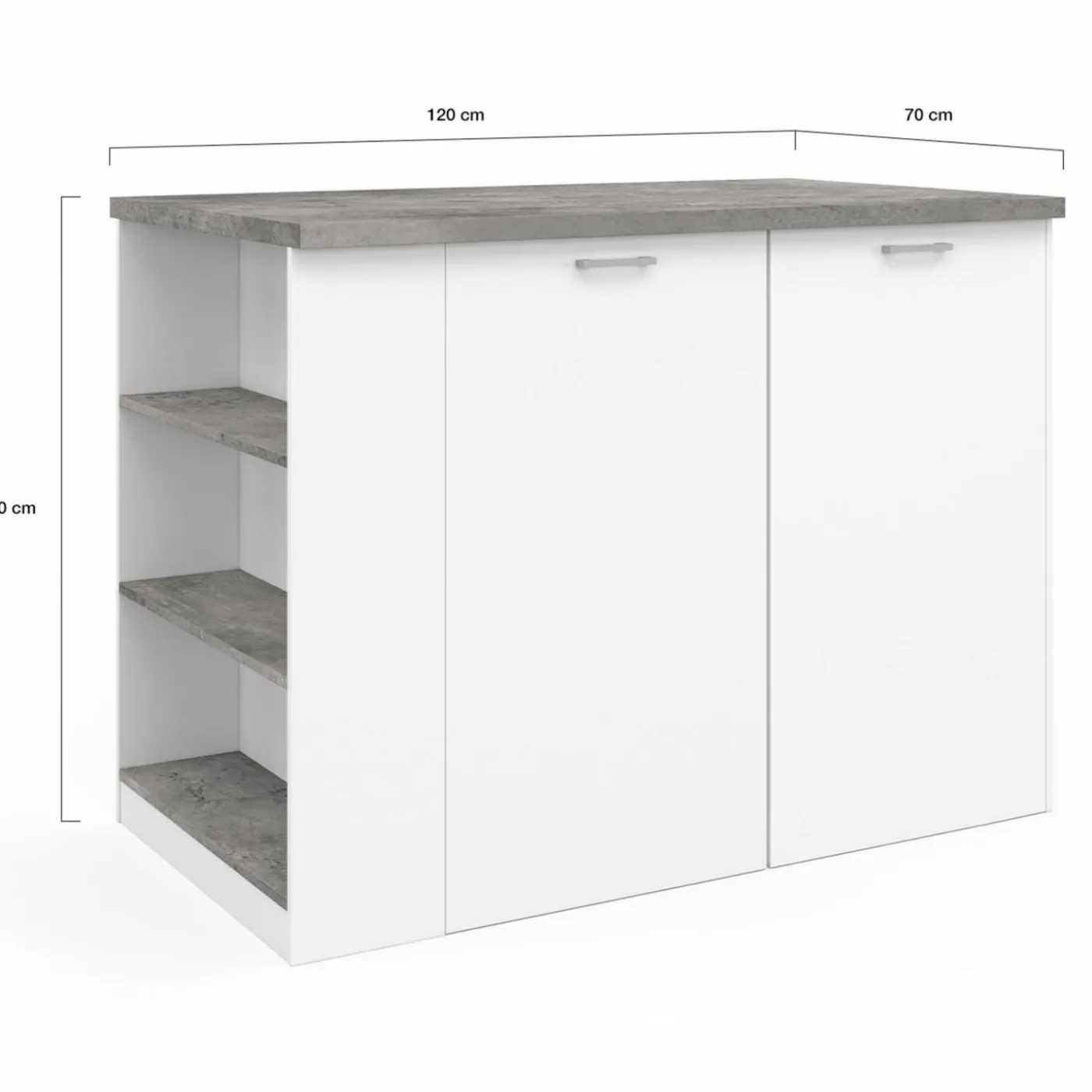 Ilot central de cuisine bois blanc et effet béton