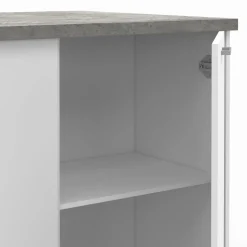 Ilot central de cuisine bois blanc et effet béton