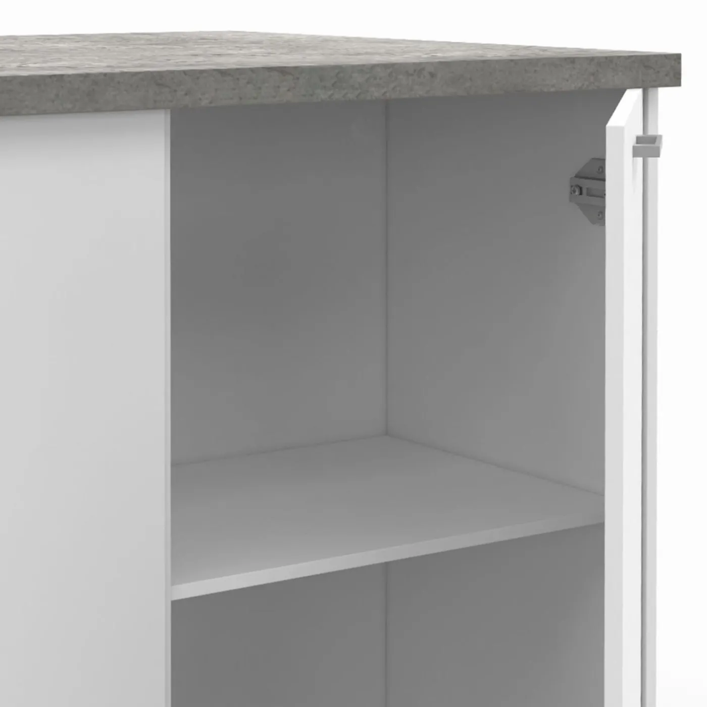 Ilot central de cuisine bois blanc et effet béton