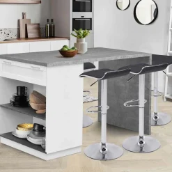 Ilot central effet béton et blanc 130 cm pour 4 personnes