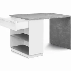 Ilot central effet béton et blanc 130 cm pour 4 personnes