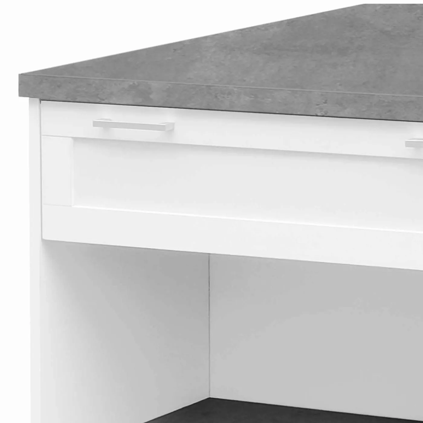 Ilot central effet béton et blanc 130 cm pour 4 personnes