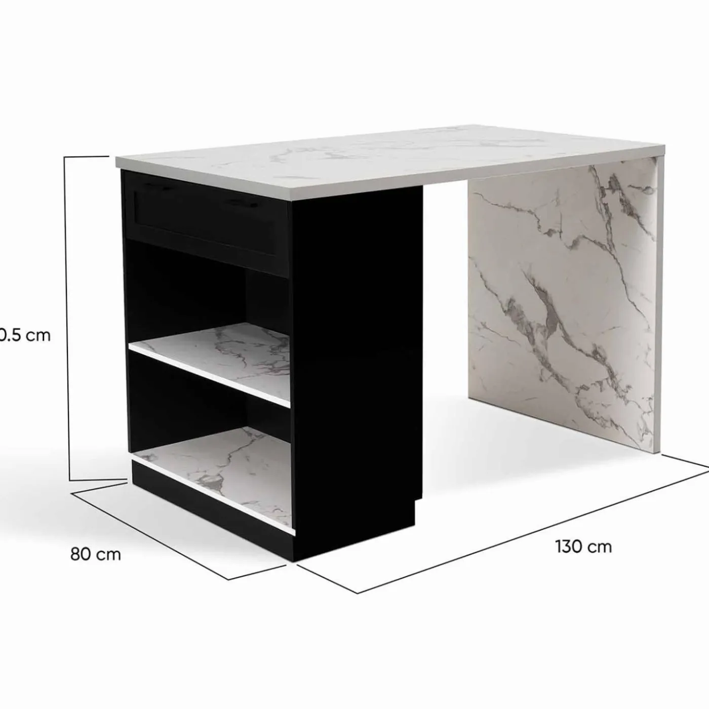 Ilot central effet marbre et noir 130 cm pour 4 personnes