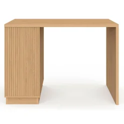 Ilot central mange-debout 4 personnes 130 cm lattes tasseau bois coloris chêne