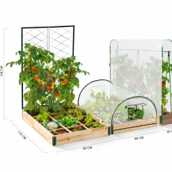 Kit complet 3 carrés potager et serre à tomates + treillis + housse
