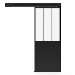 Kit porte coulissante verrière 83 cm en verre trempé givré, métal avec rail et fixations