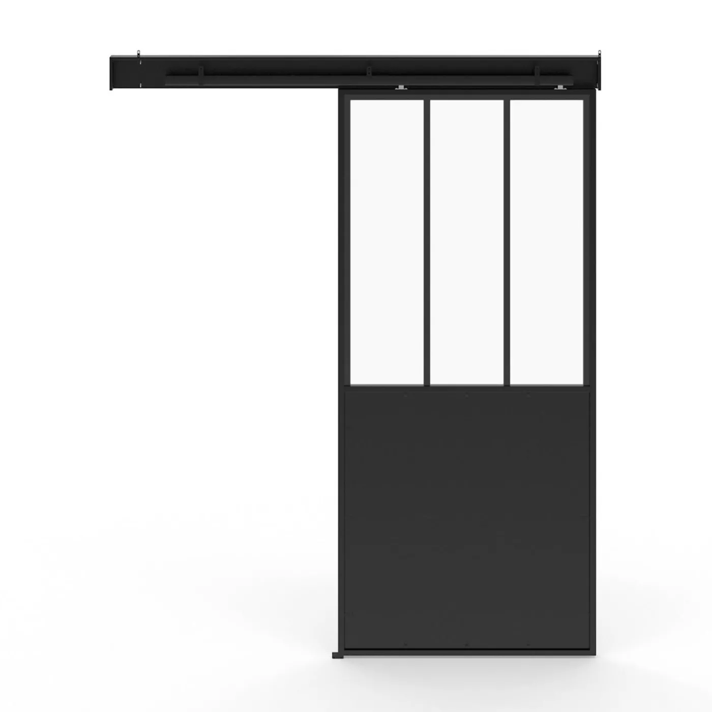 Kit porte coulissante vitrée verre trempé en métal avec MDF