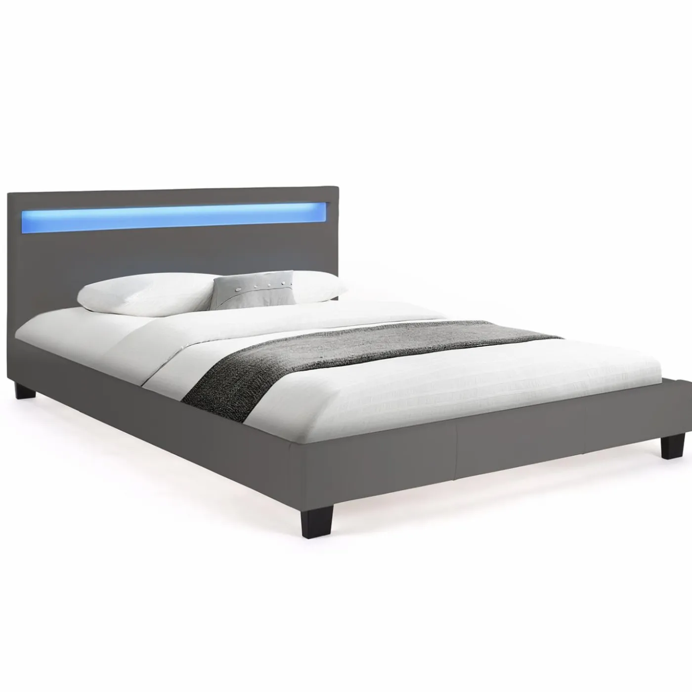 Lit 2 places avec LED 140x190 cm gris