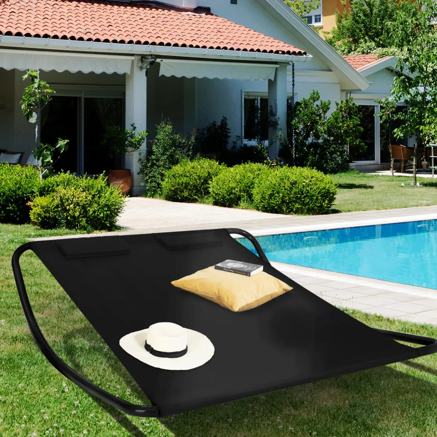 Lit bain de soleil double en toile noire