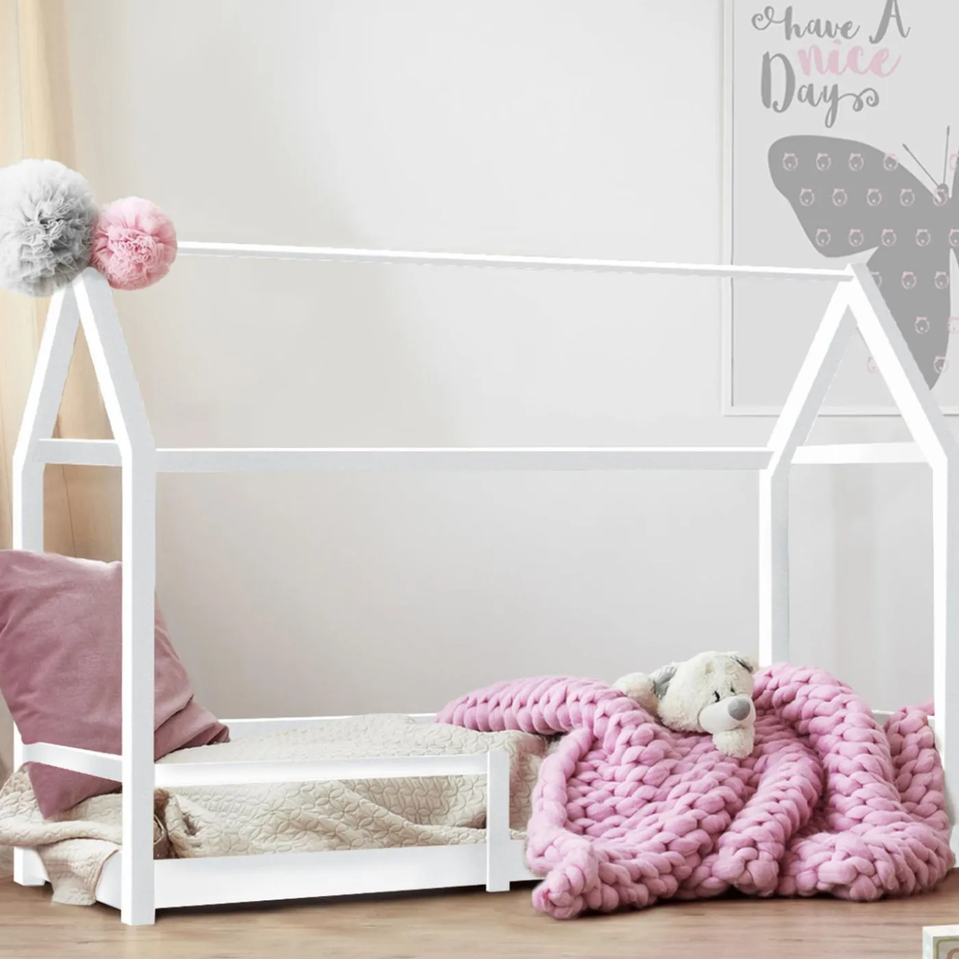 Lit cabane enfant blanc 90 x 190 cm style scandinave