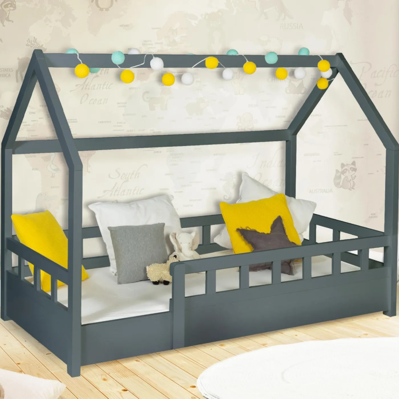 Lit cabane gris