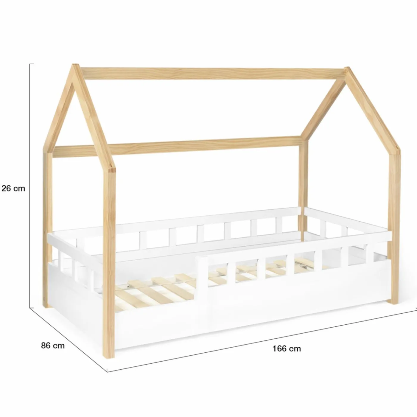 Lit cabane pour enfant blanc et hêtre 80x160 cm