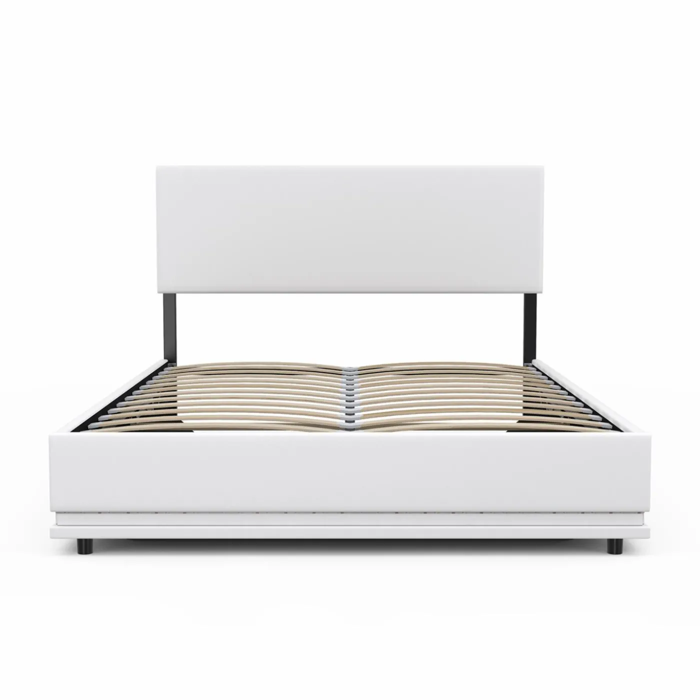 Lit coffre 2 places 140x190 en PVC blanc avec sommier et LED