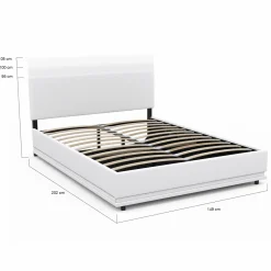 Lit coffre 2 places 140x190 en PVC blanc avec sommier et LED