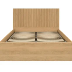 Lit coffre double 140 x 190 cm avec tête de lit et sommier effet lattes et bois