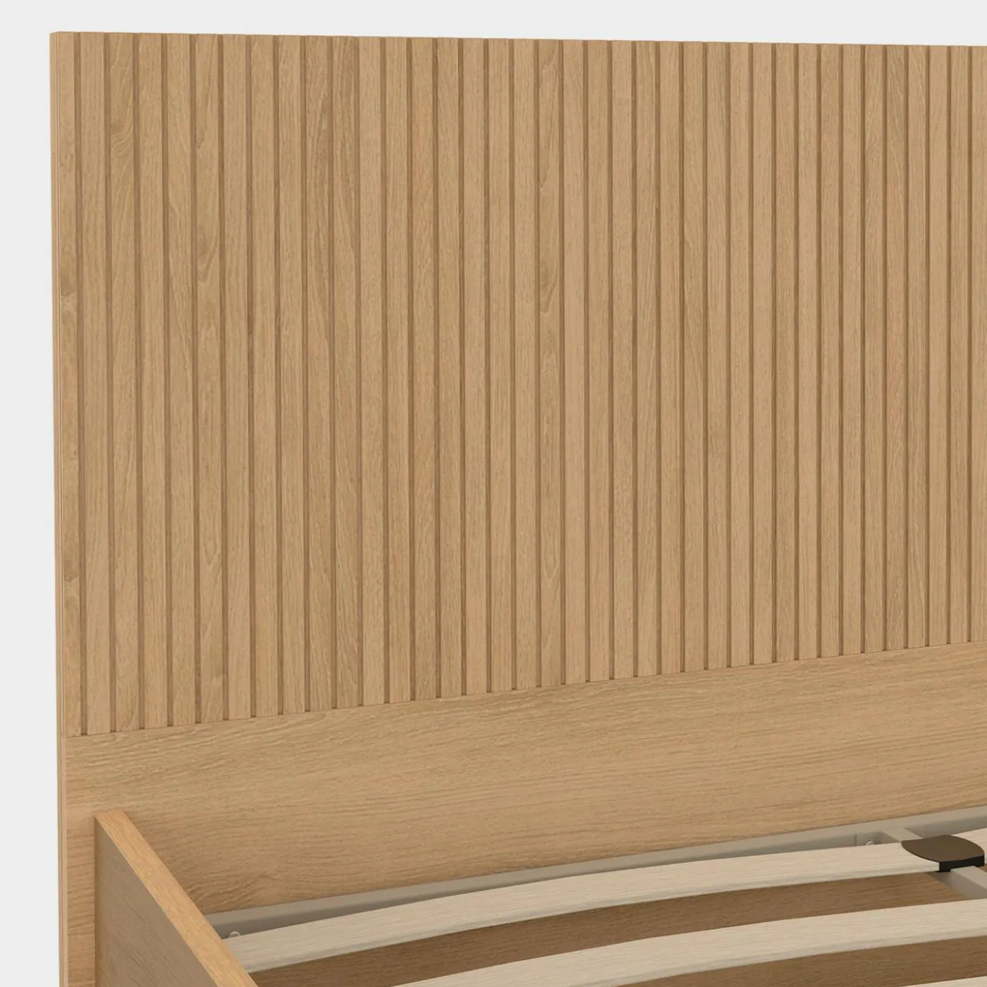 Lit coffre double 140 x 190 cm avec tête de lit et sommier effet lattes et bois