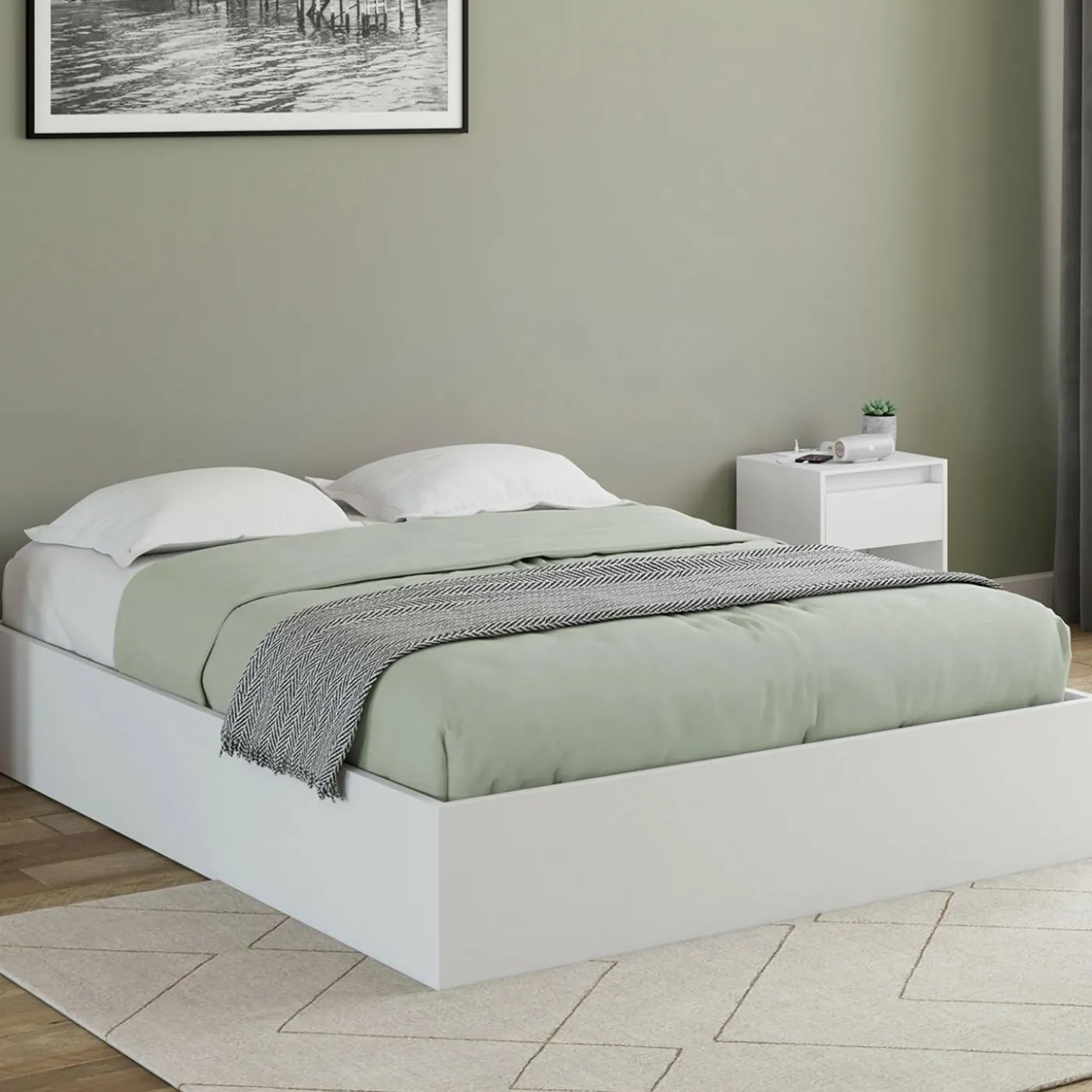 Lit coffre double avec sommier 160 x 200 cm blanc