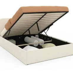 Lit coffre double avec tête de lit et sommier 140x190 cm tissu bouclette