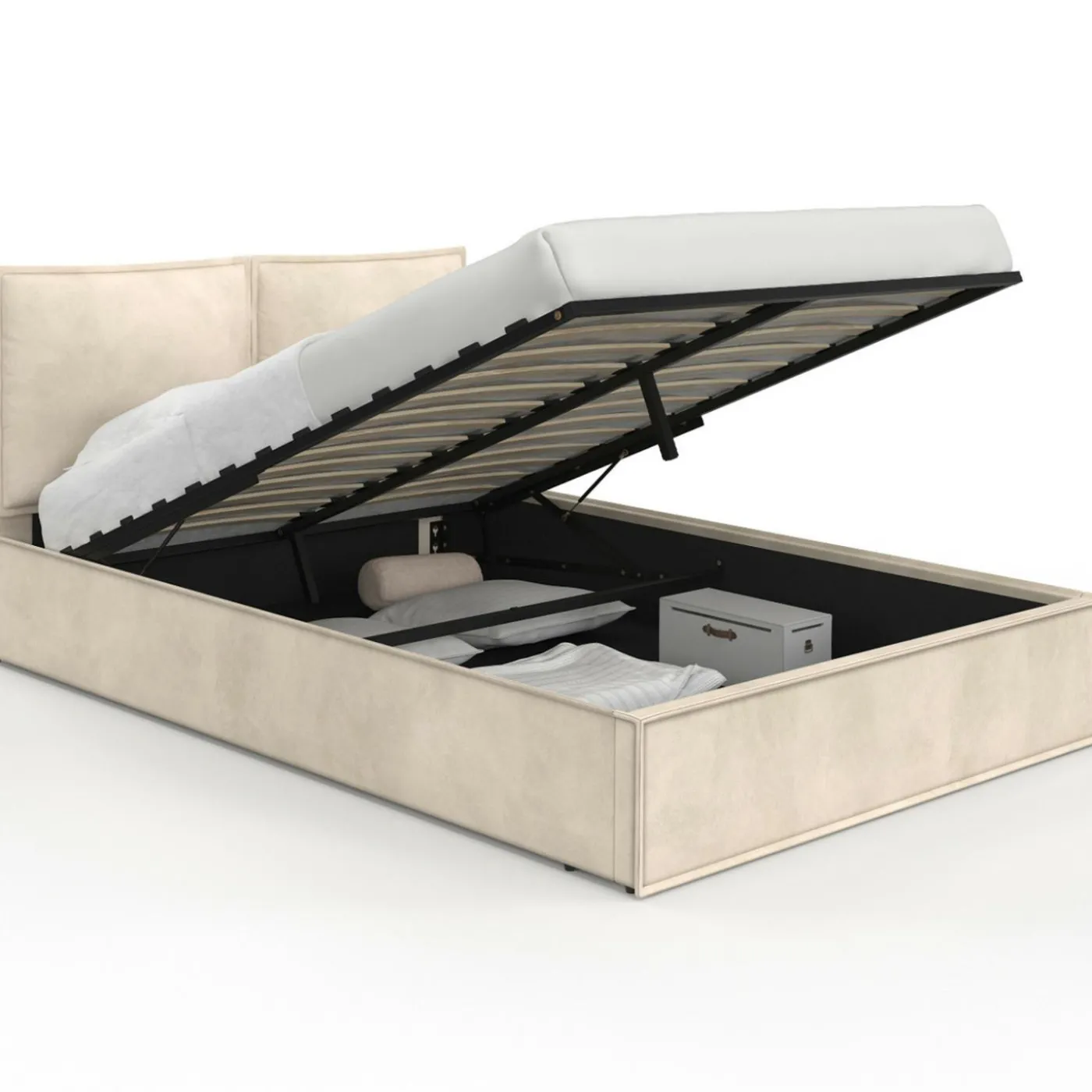 Lit coffre double beige 140 x 190