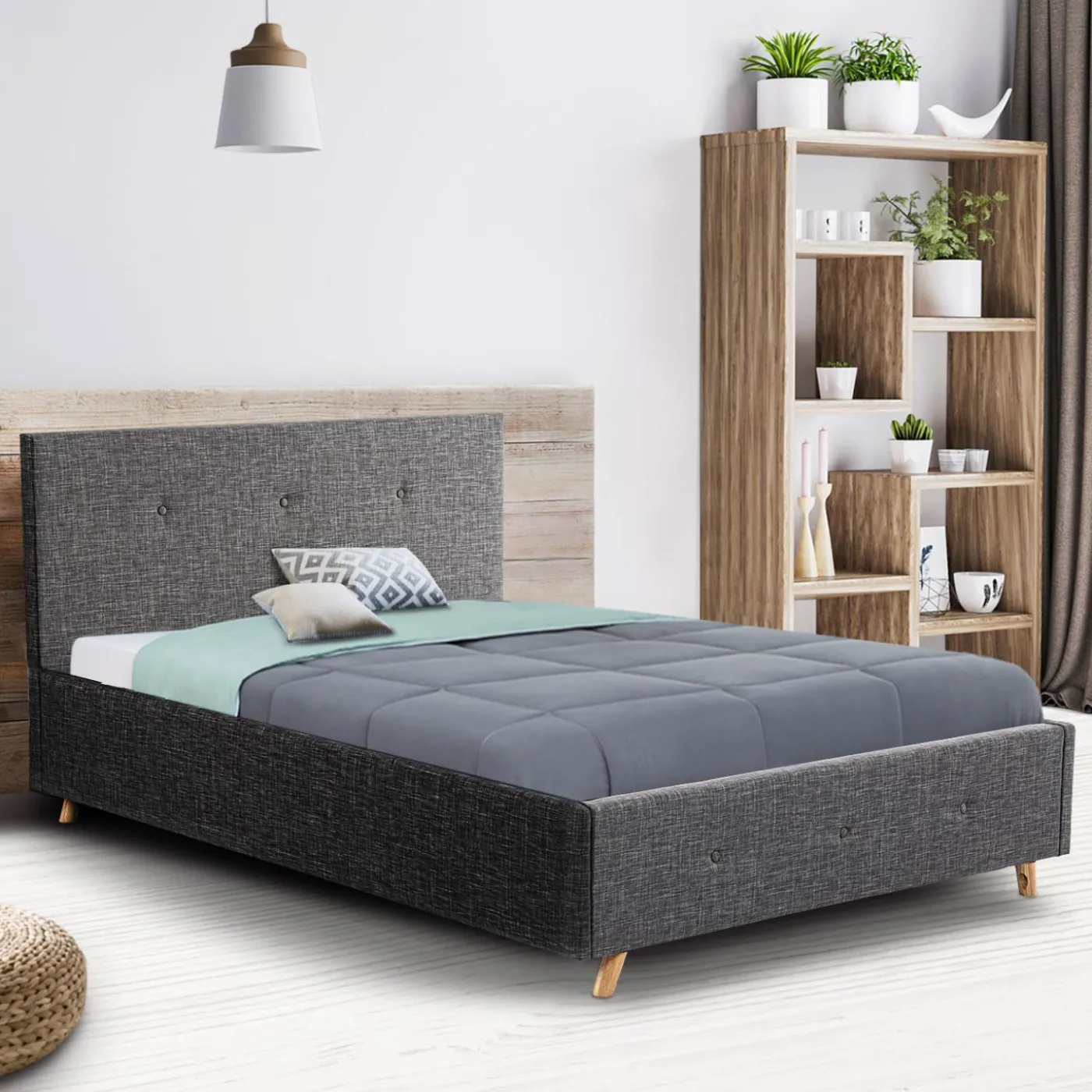 Lit coffre scandinave gris 2 places