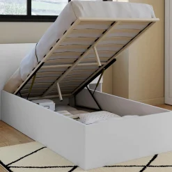 Lit coffre simple avec tête de lit et sommier 90 x 190 cm blanc