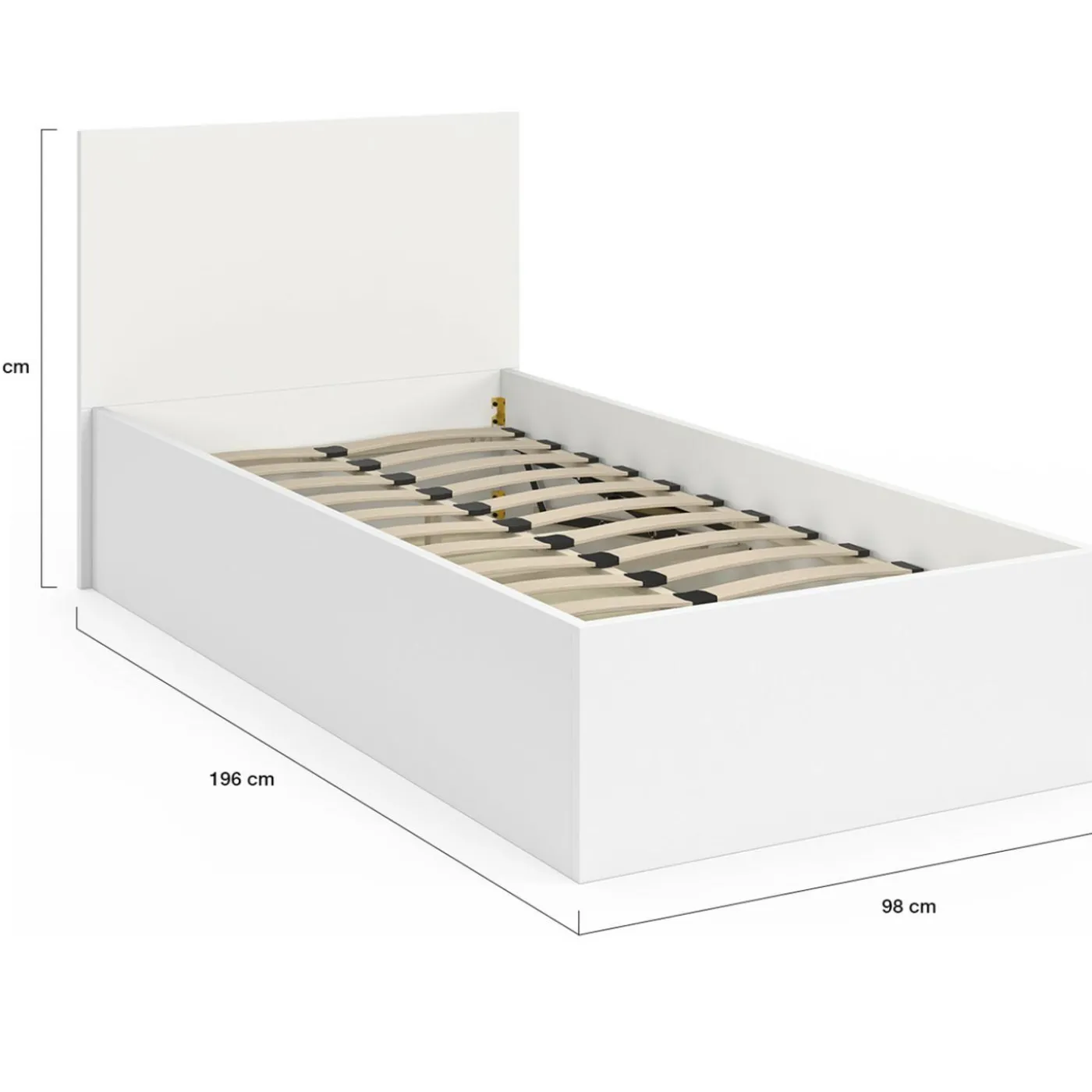 Lit coffre simple avec tête de lit et sommier 90 x 190 cm blanc