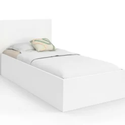 Lit coffre simple avec tête de lit et sommier 90 x 190 cm blanc