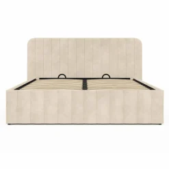 Lit coffre velours beige 140x190 avec sommier et tête de lit