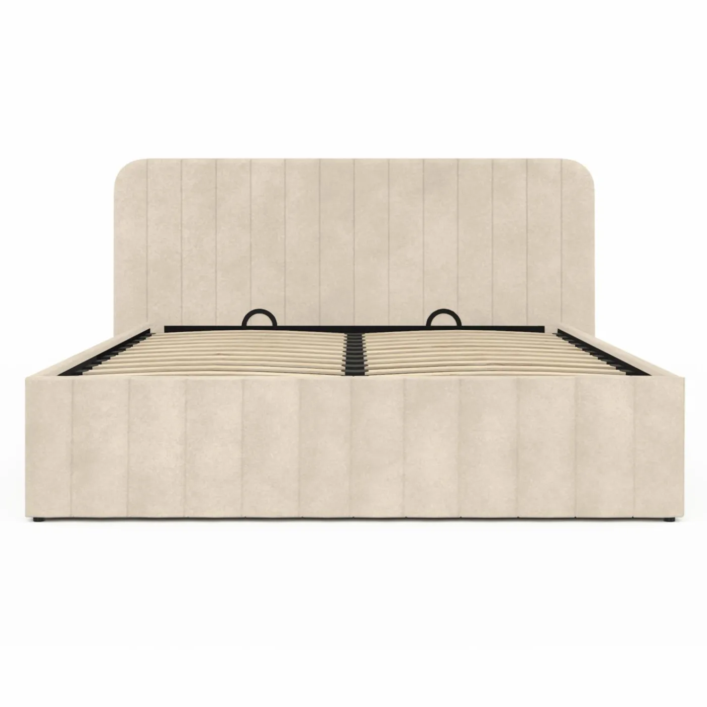 Lit coffre velours beige 140x190 avec sommier et tête de lit