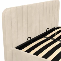 Lit coffre velours beige 140x190 avec sommier et tête de lit