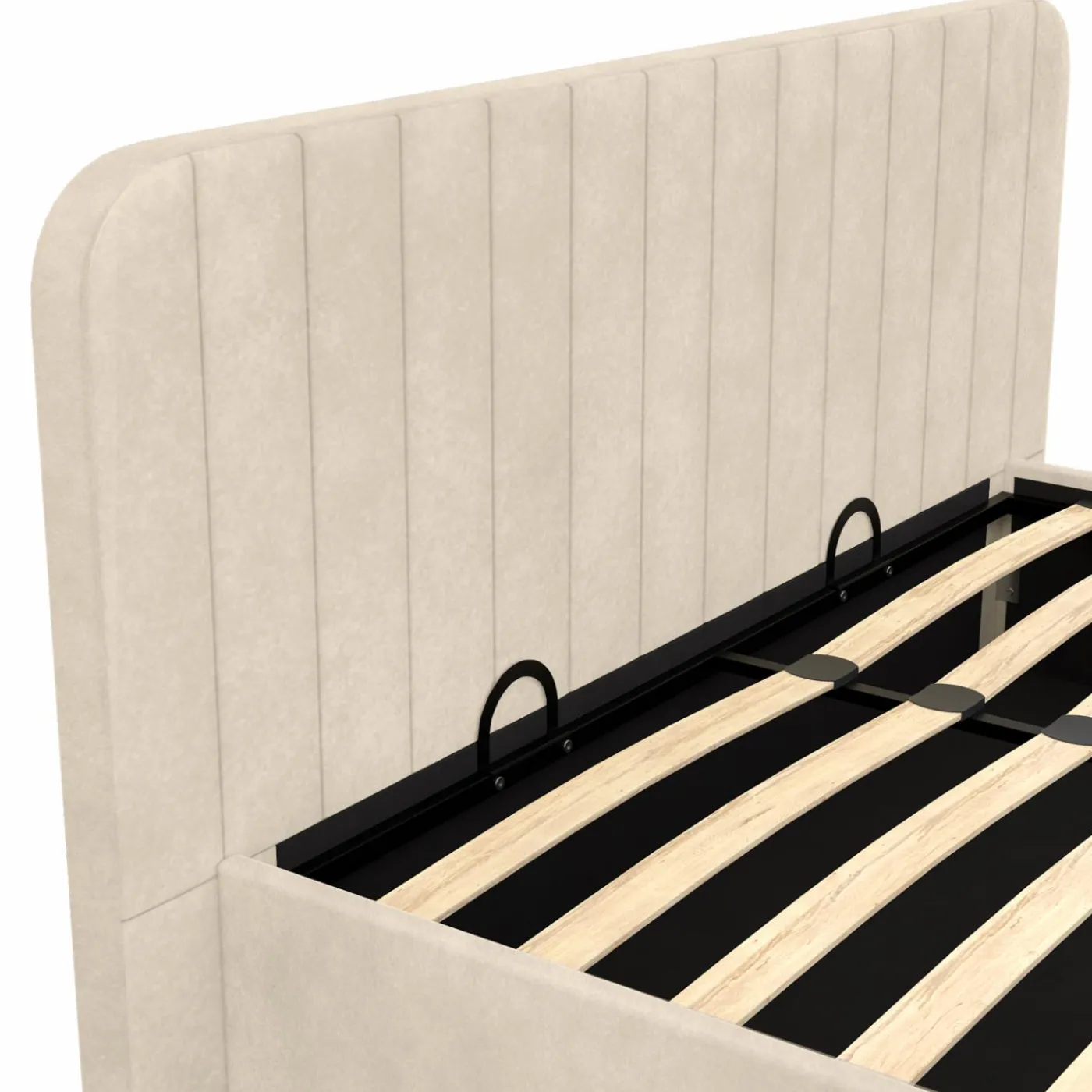 Lit coffre velours beige 140x190 avec sommier et tête de lit