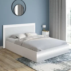 Lit double 140 x 190 cm avec sommier et LED intégrées blanc